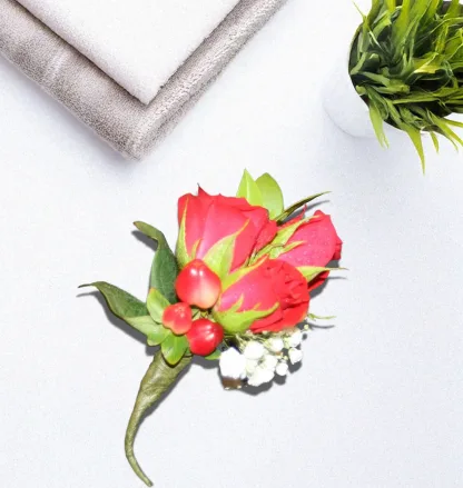 3 Red Rose Ornate Boutonniere - Image 2