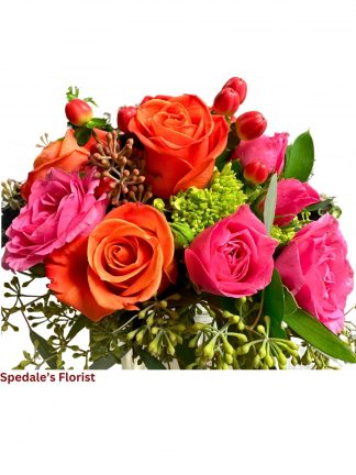 Hot pink and orange Nosegay <br><span class="local-delivery-disclaimer" style="text-decoration: none; font-size: 0.7em; color: #FF0000;">• Local Delivery Only</span>