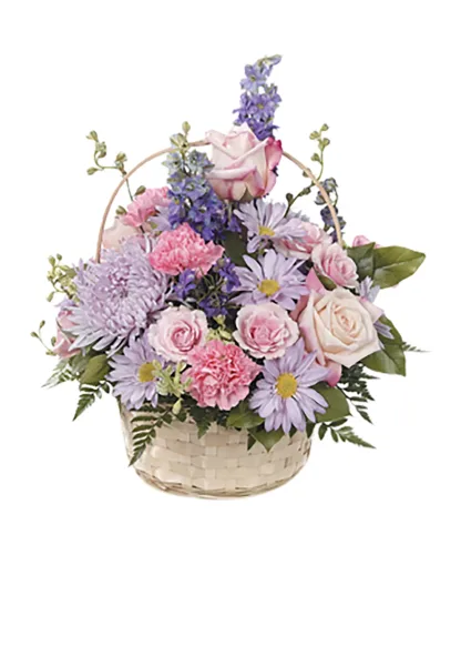 Basket Arrangement in Pastel Purple and Pinks - Image 3