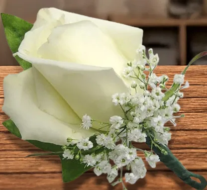 Single White Rose Boutonniere - Image 2