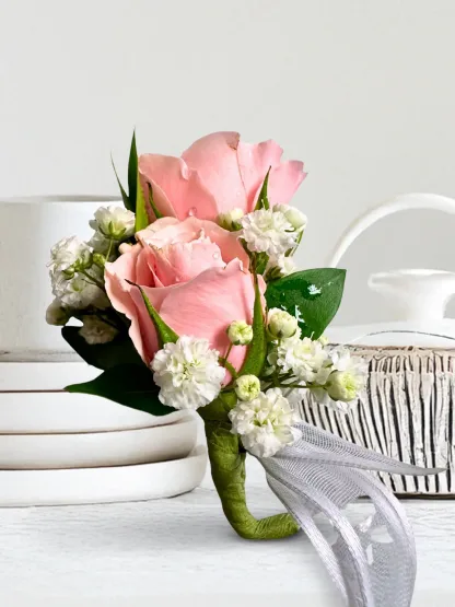 Soft Pink Piggy Back Boutonniere - Image 2
