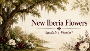 Spedale's Florist New Iberia flowers banner with live oak, magnolias and Louisiana foliage