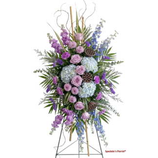 amethyst reflections - This beautiful standing spray is designed on a 54" easel and features assorted shades of blue and lavender quality flowers