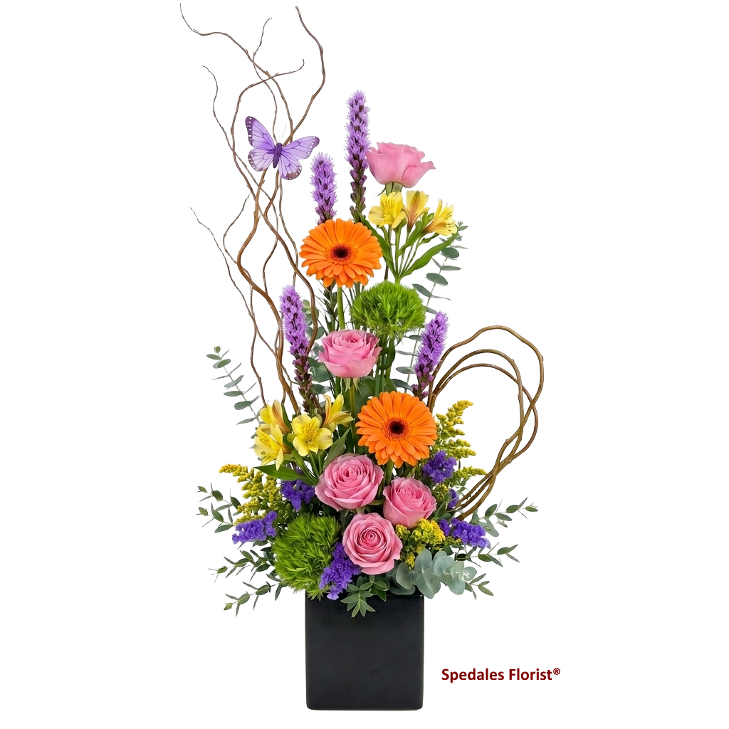 geraldine - This bright and colorful arrangement is designed in a black ceramic cube