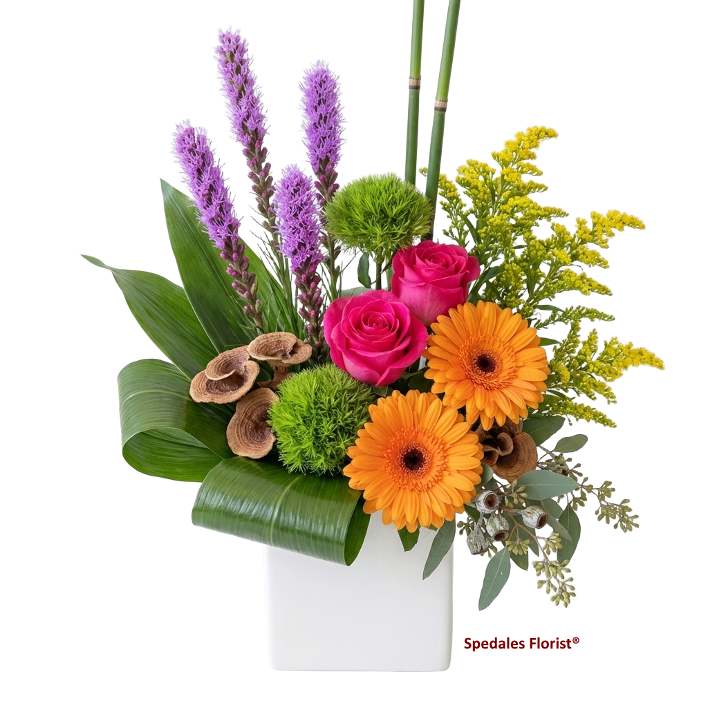 Mirabelle - Bold and bright, this cheerful design features orange gerbera