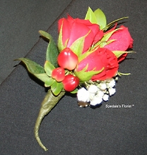 3 Red Rose Ornate Boutonnierre